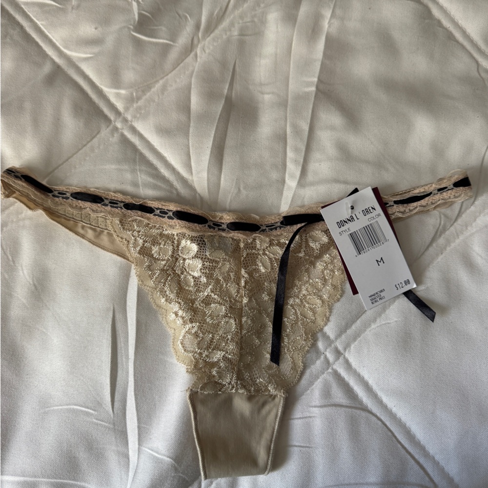 DKNY Lace Trim Panty - Beige and Black
